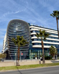 The hotel viewed from across the road.