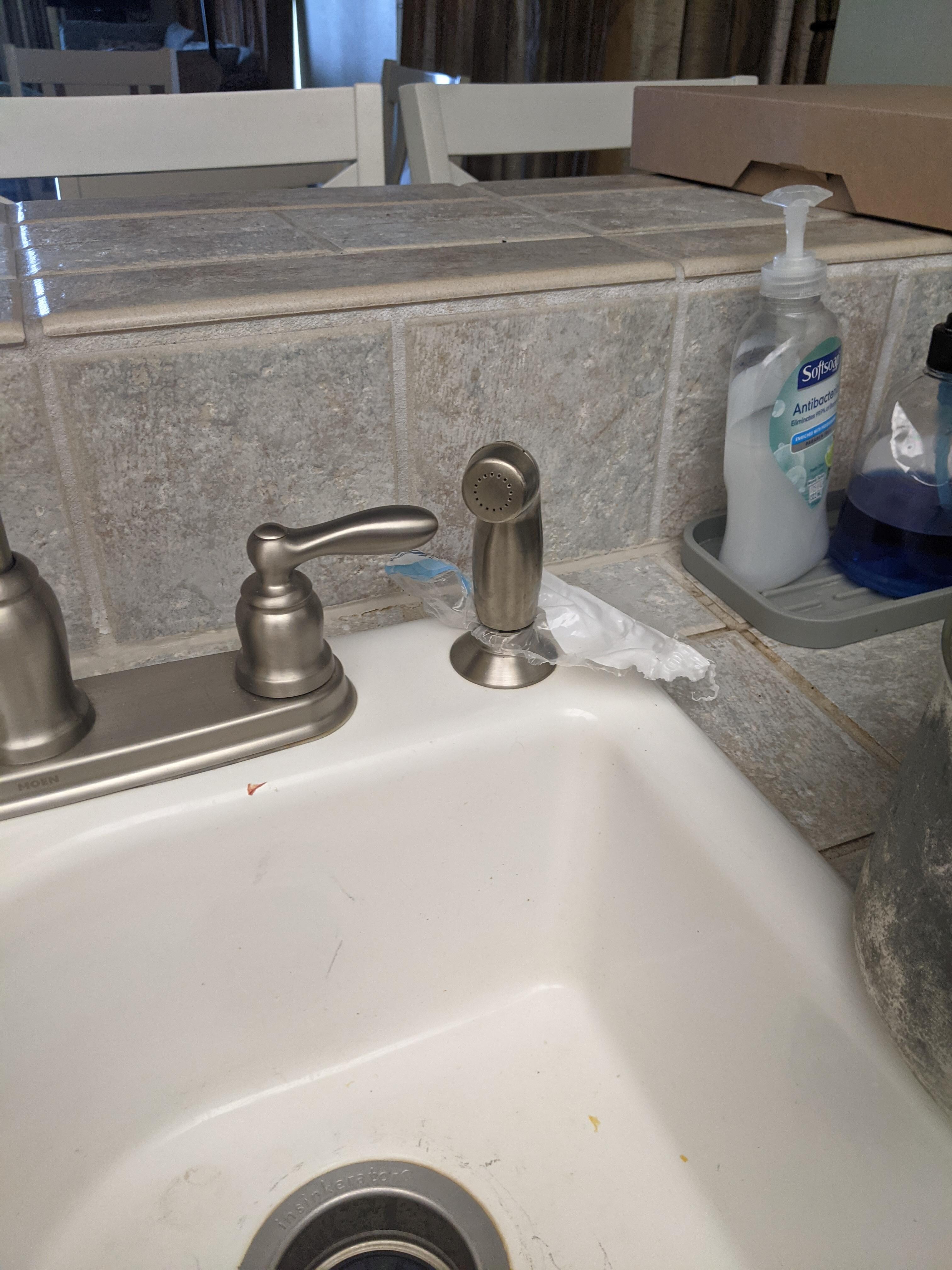 Spray nozzle would not shut off so we put a plastic bag over it