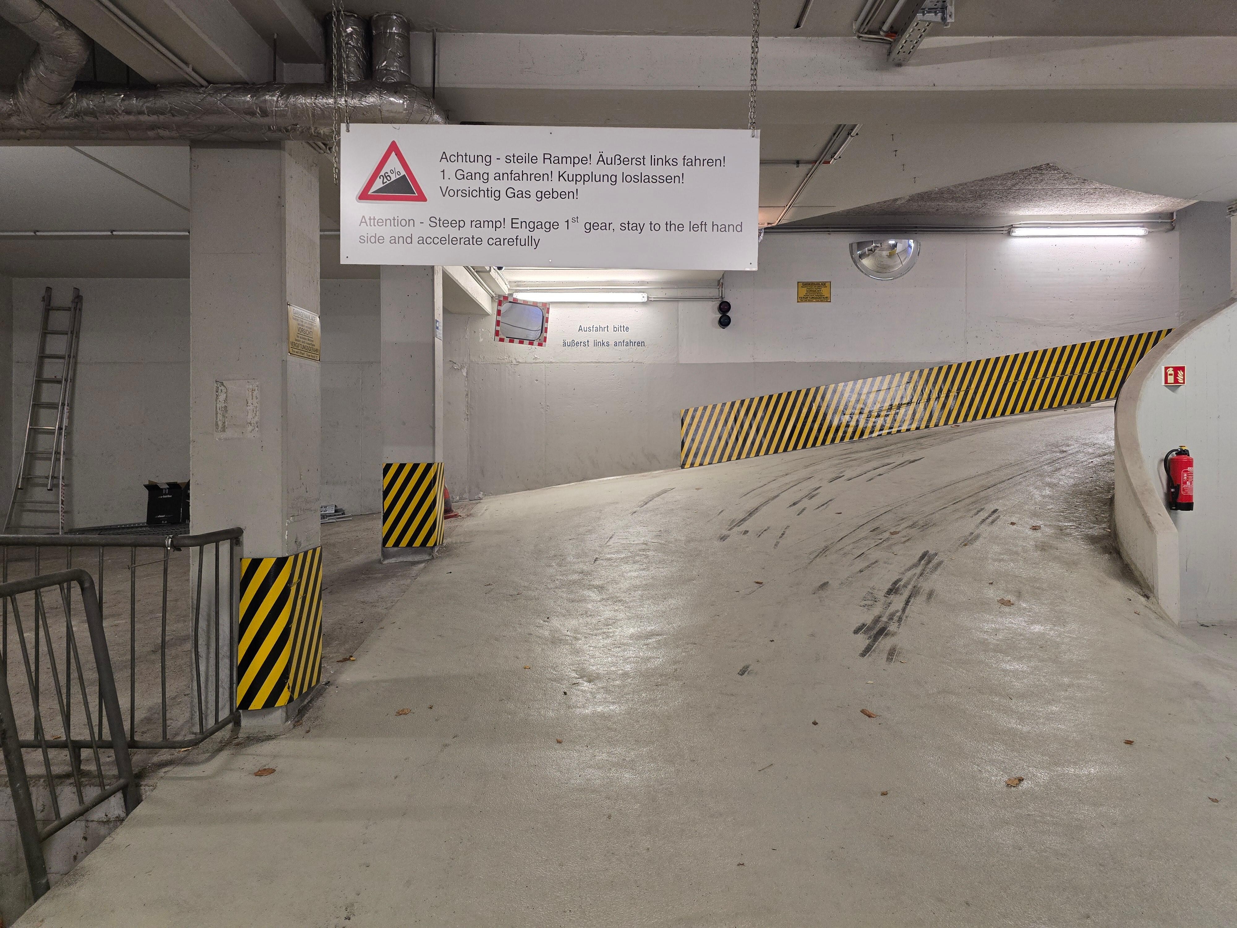 The approach to the exit to the carpark