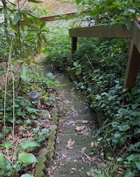 Top of stairs leading the creek entry