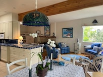 Dining table into living room.