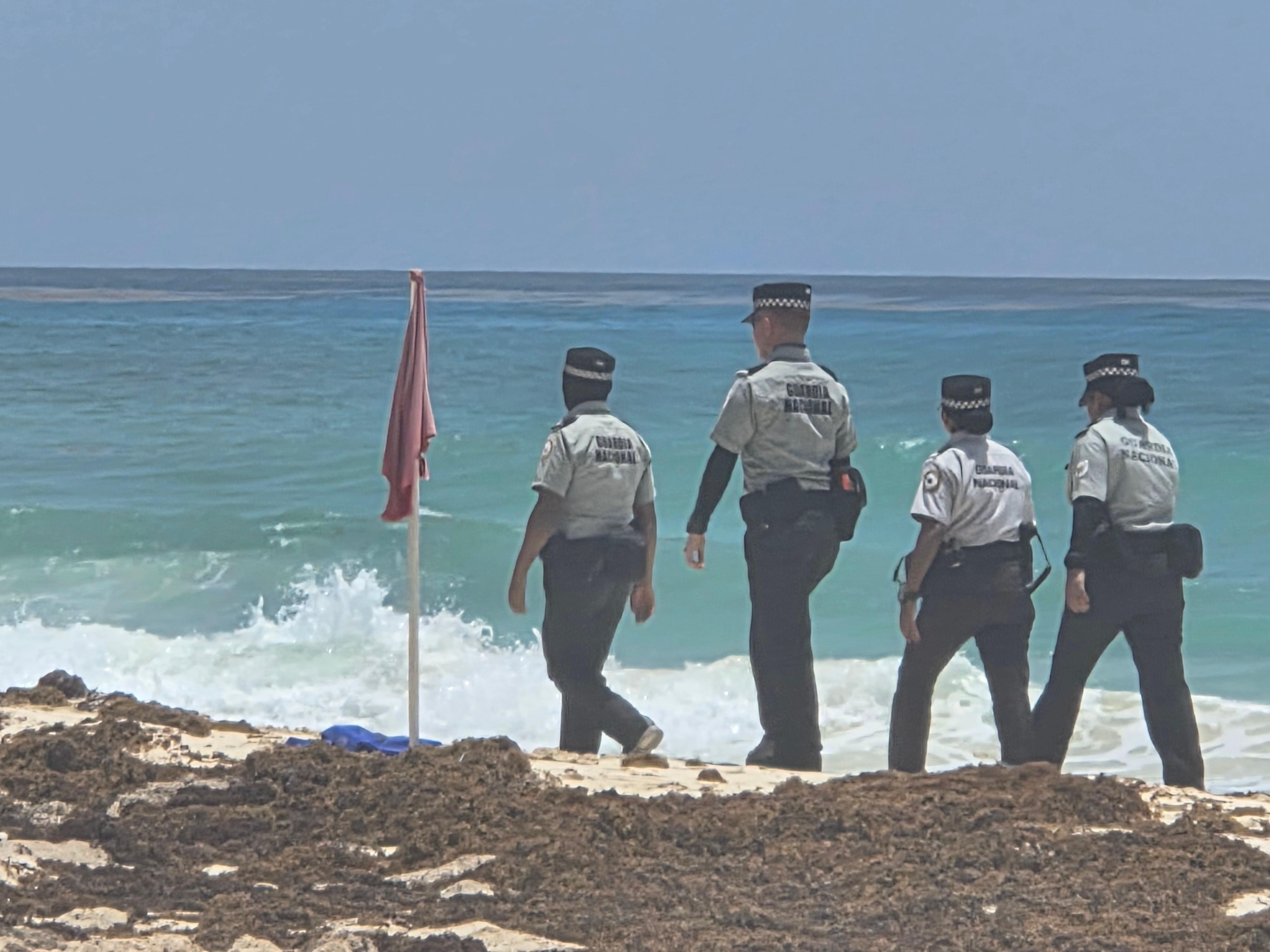 National Guard providing security on the beach, very friendly
