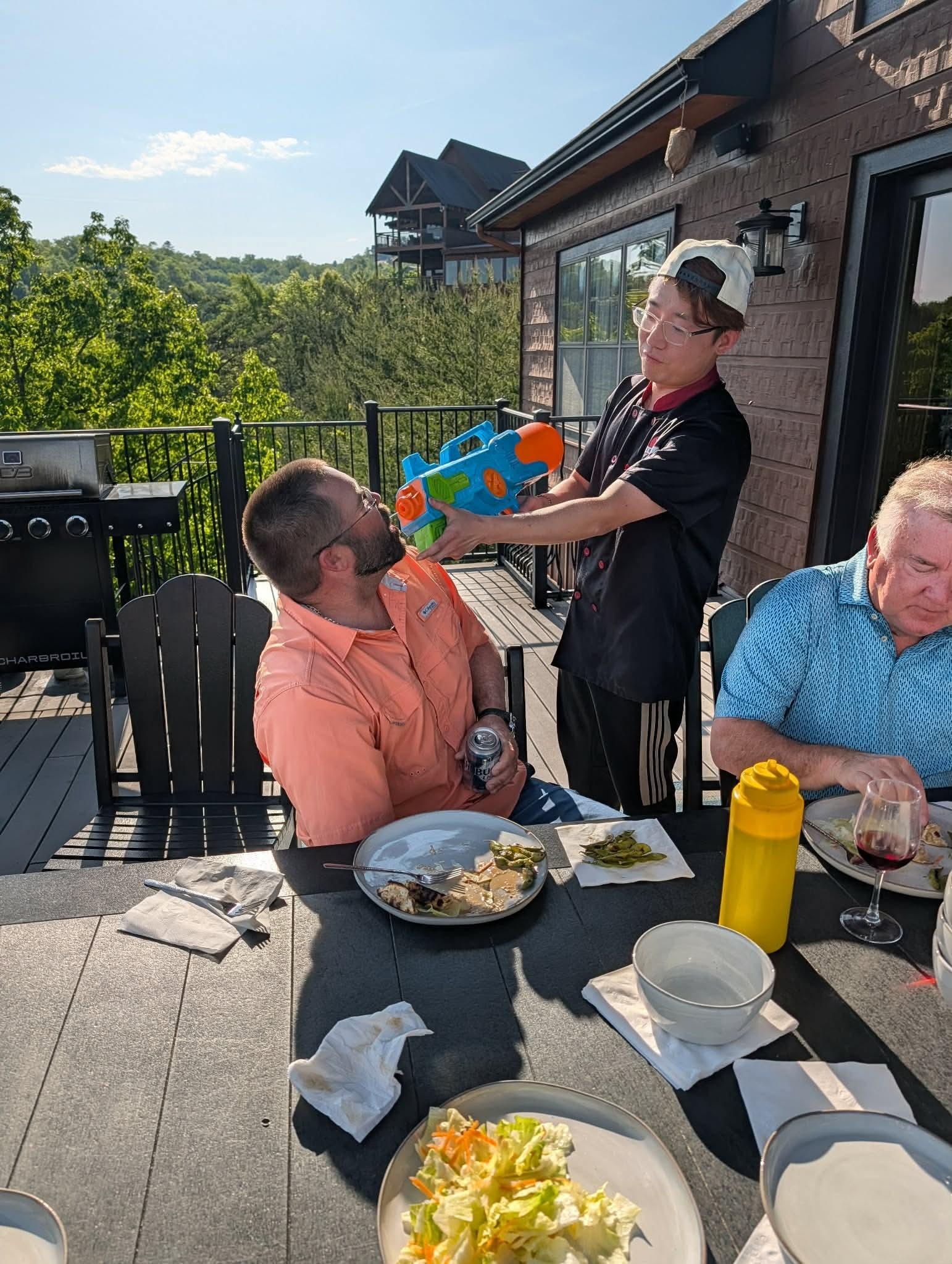 Upper deck great for hibachi dinner.