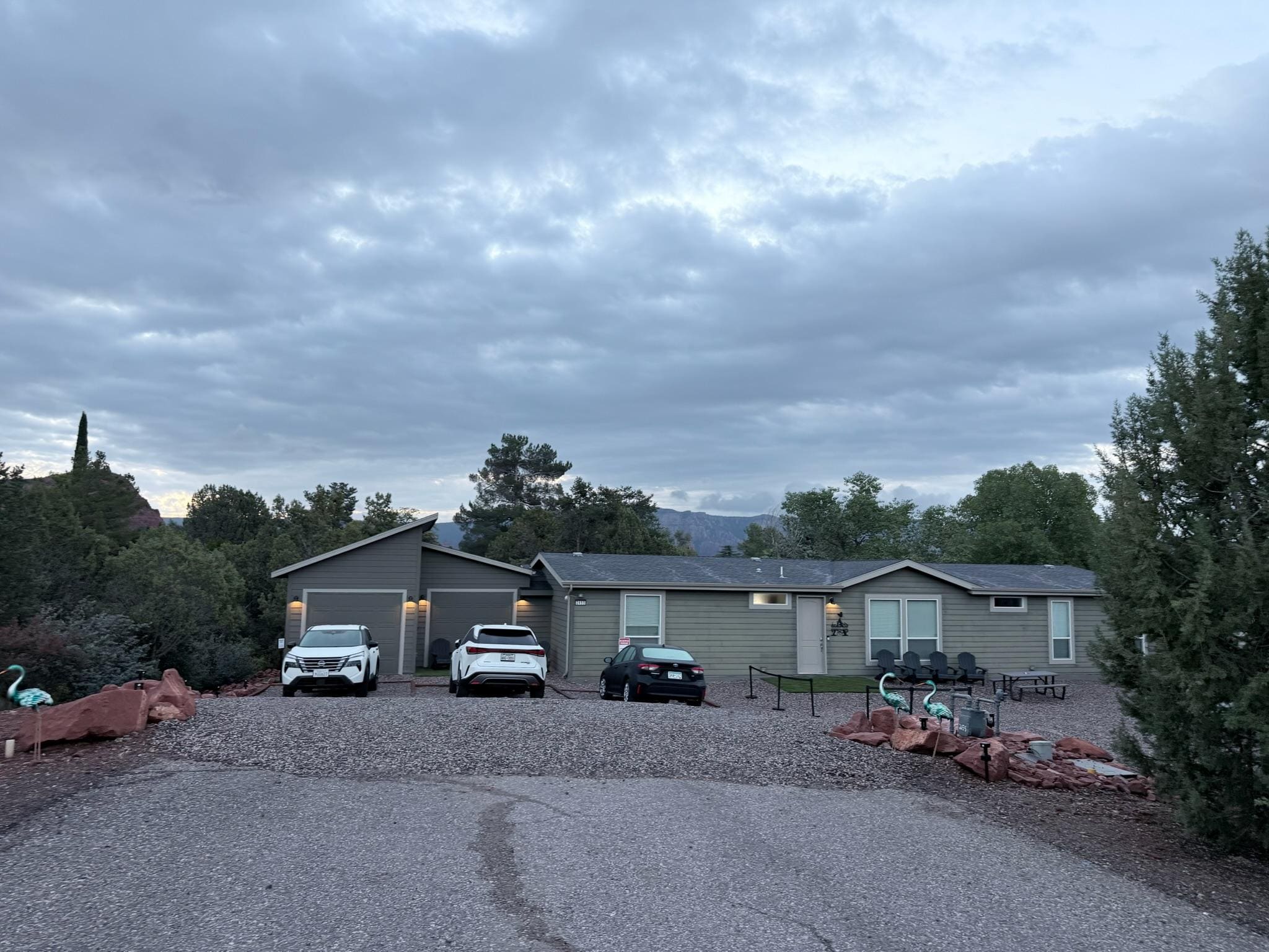 View of larger cabin from street 