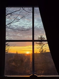 Sunset from the window in the treehouse.