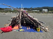 My son and I made a beach shelter from driftwood on the beach!