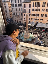 View from our room; bit noisy outside with performers so we closed our windows.