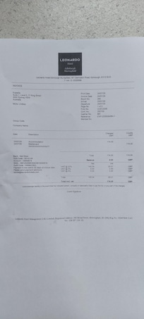 Leonardo hotel receipt.