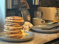 Stack of pancakes on our first morning. The kitchen was fully stocked with everything that we needed!