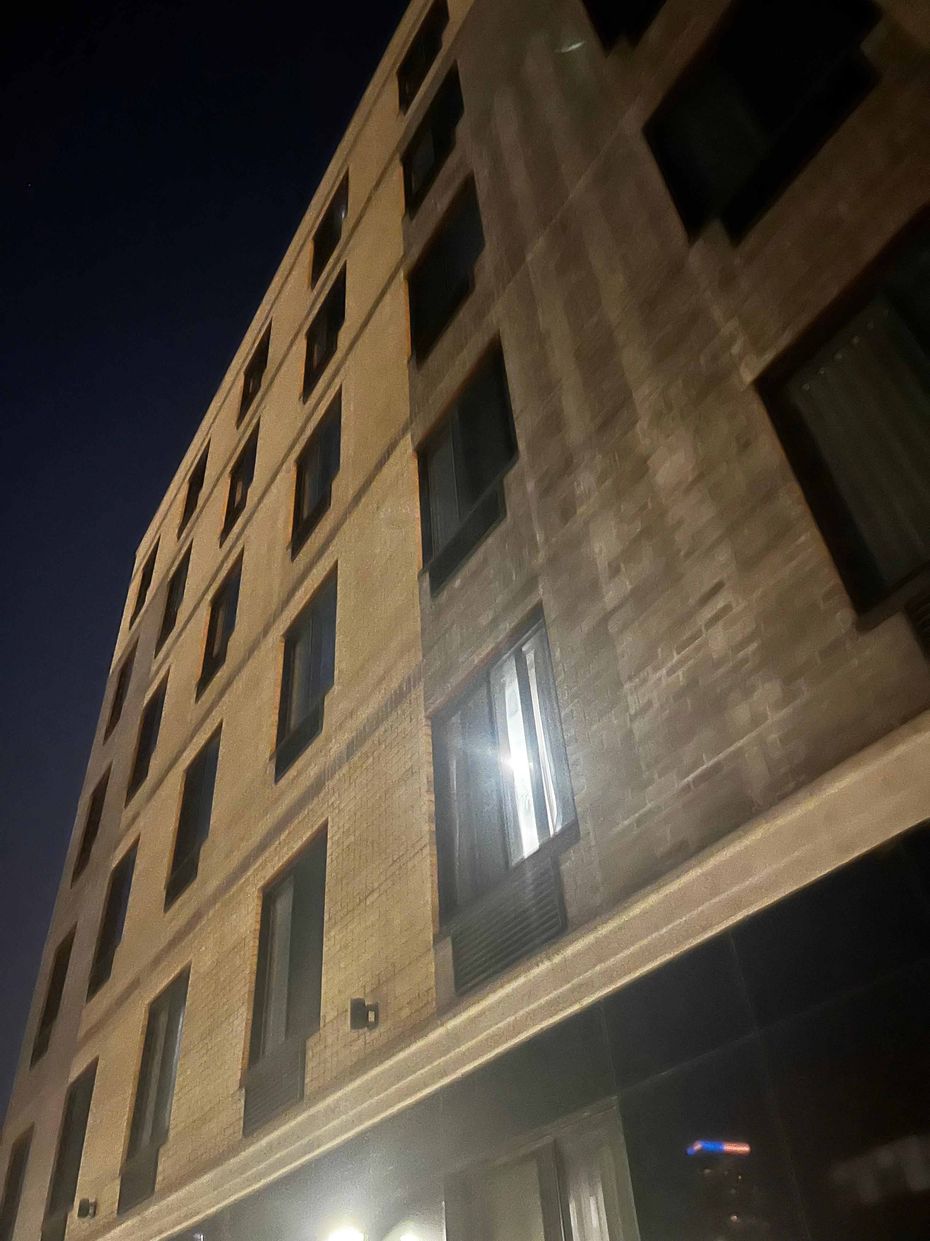 Looking up the side of hotel.