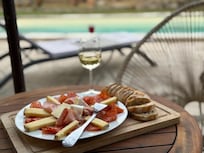 Evening supper alongside the pool.