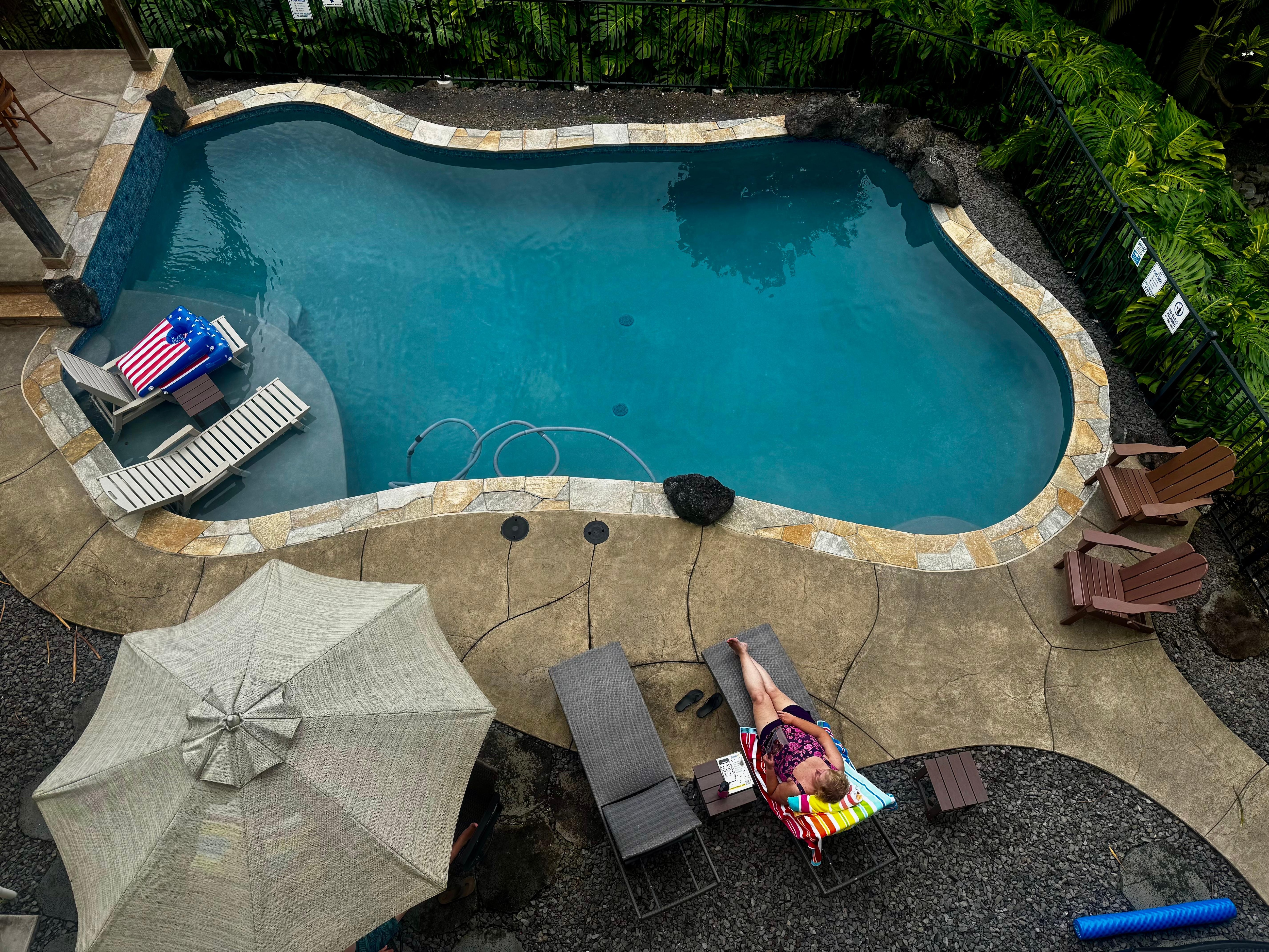 Looking down onto the pool deck from the lanai.