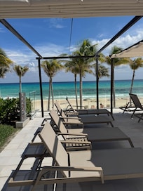 View from poolside to beach.
