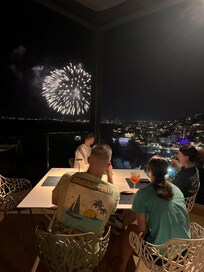 View at night from rooftop restaurant