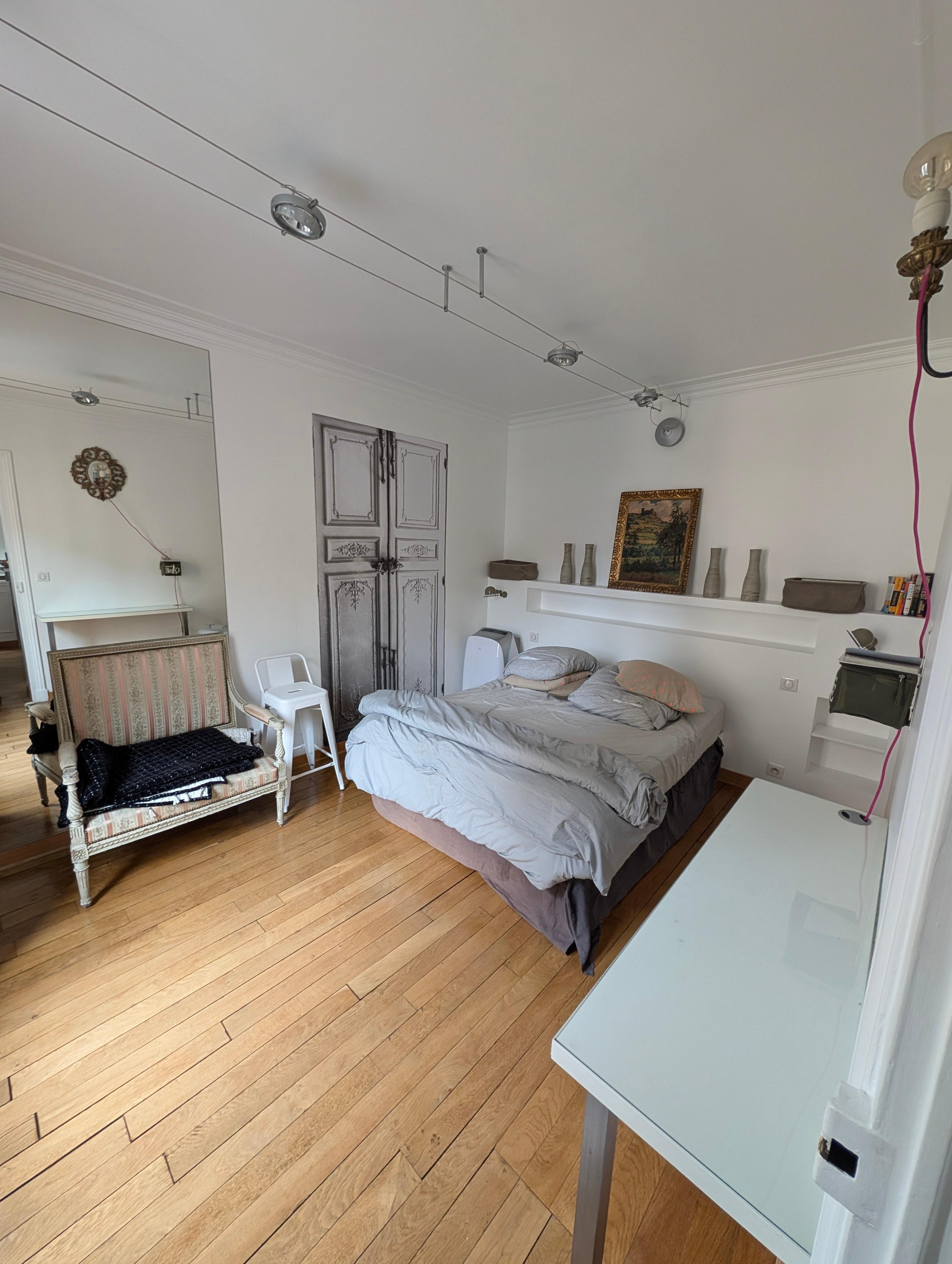 Looking back from the little table with the double bed now extended