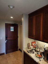 Smoke detector right over the kitchenette. It went off 3 times.