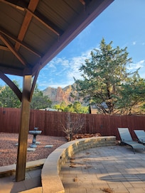 Backyard view. Lots of seating outside.