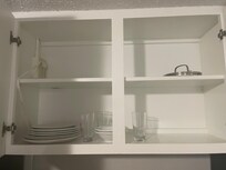 This is supposed to have pots pans to cook. Bought food to cook had to pitch it One LID. Told the staff twice. Minimal silverware one spoon. Two forks. This was the upstairs we moved to. Downstairs had pots pans but one girl. One spoon for 4 ppl