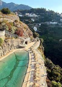 The pool overlooking from the bar/restaurant.