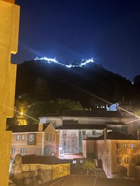 The Moors castle at night.