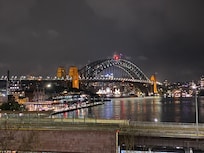 Sydney Harbour Bridge at night viewed from Circular Quay.