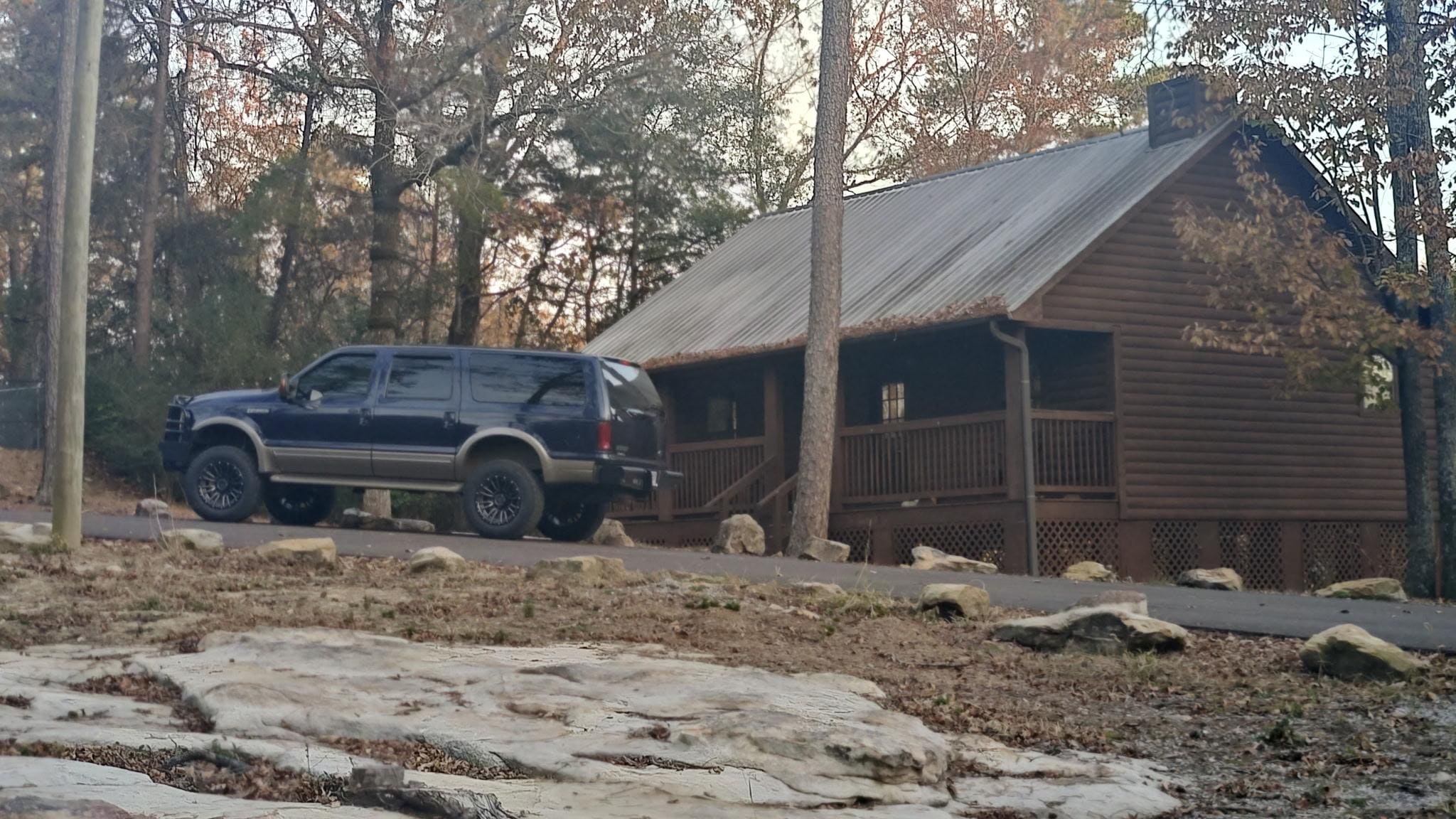 Looking at cabin from fire pit area