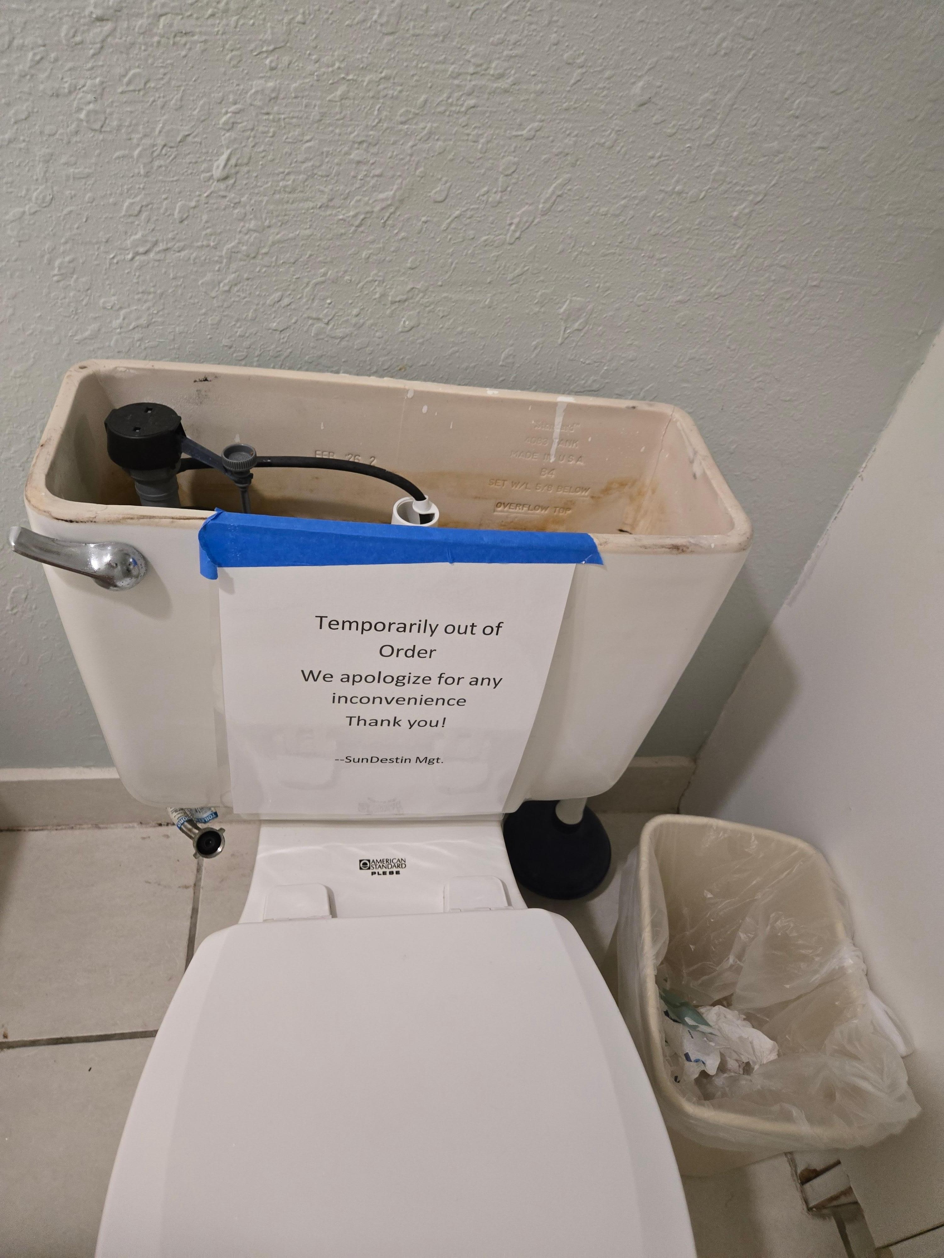 The toilet was broken with no updates to let us know before we checked in