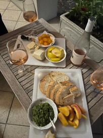 Evening snack from Coop on covered outdoor patio