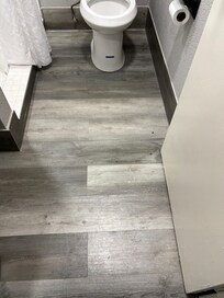 Bathroom-Zoom in to see roaches, somewhat blend in with the floor.