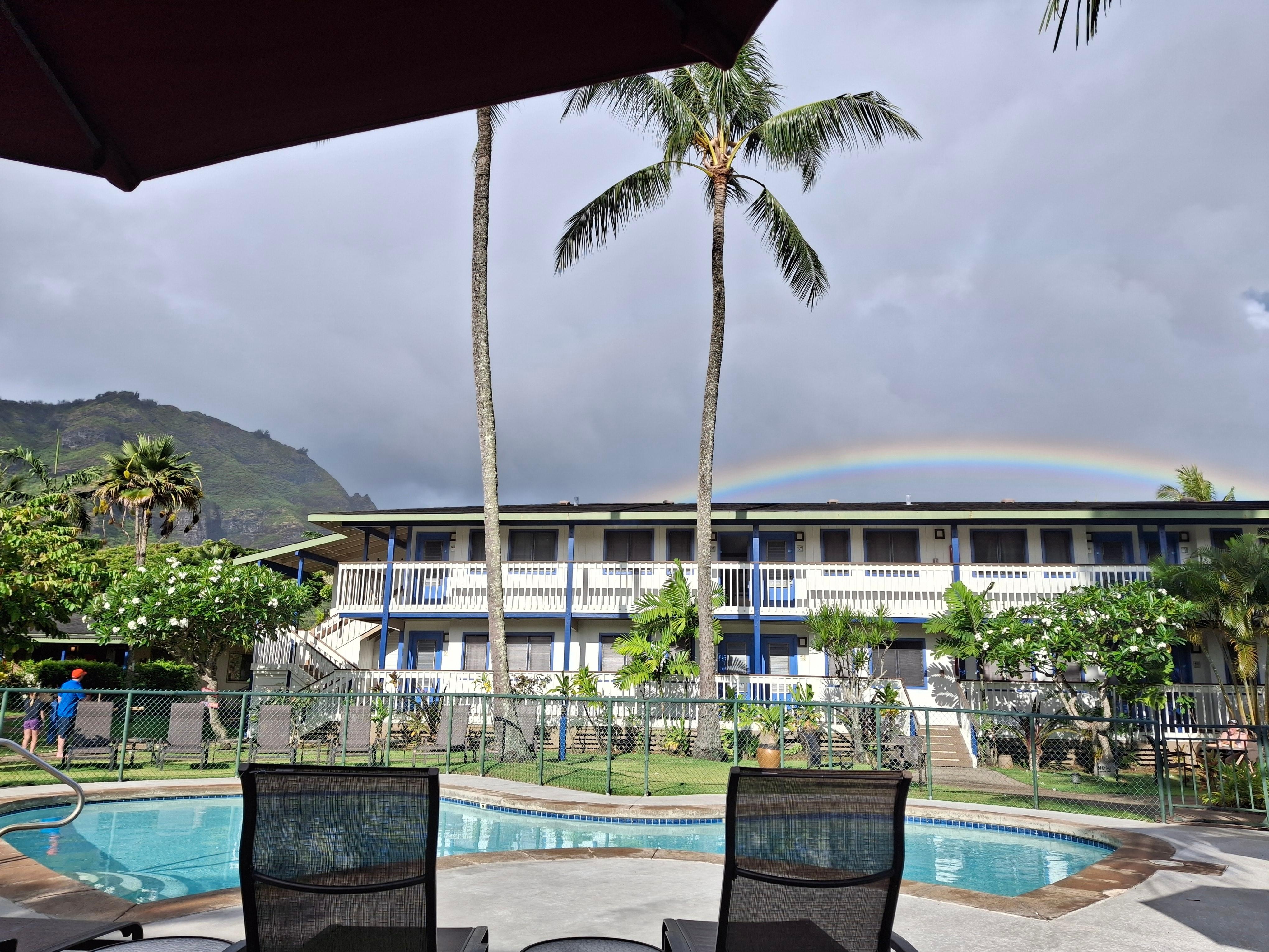 Pool area, and also breakfast area