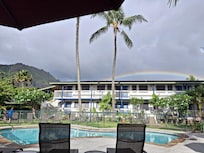 Pool area, and also breakfast area