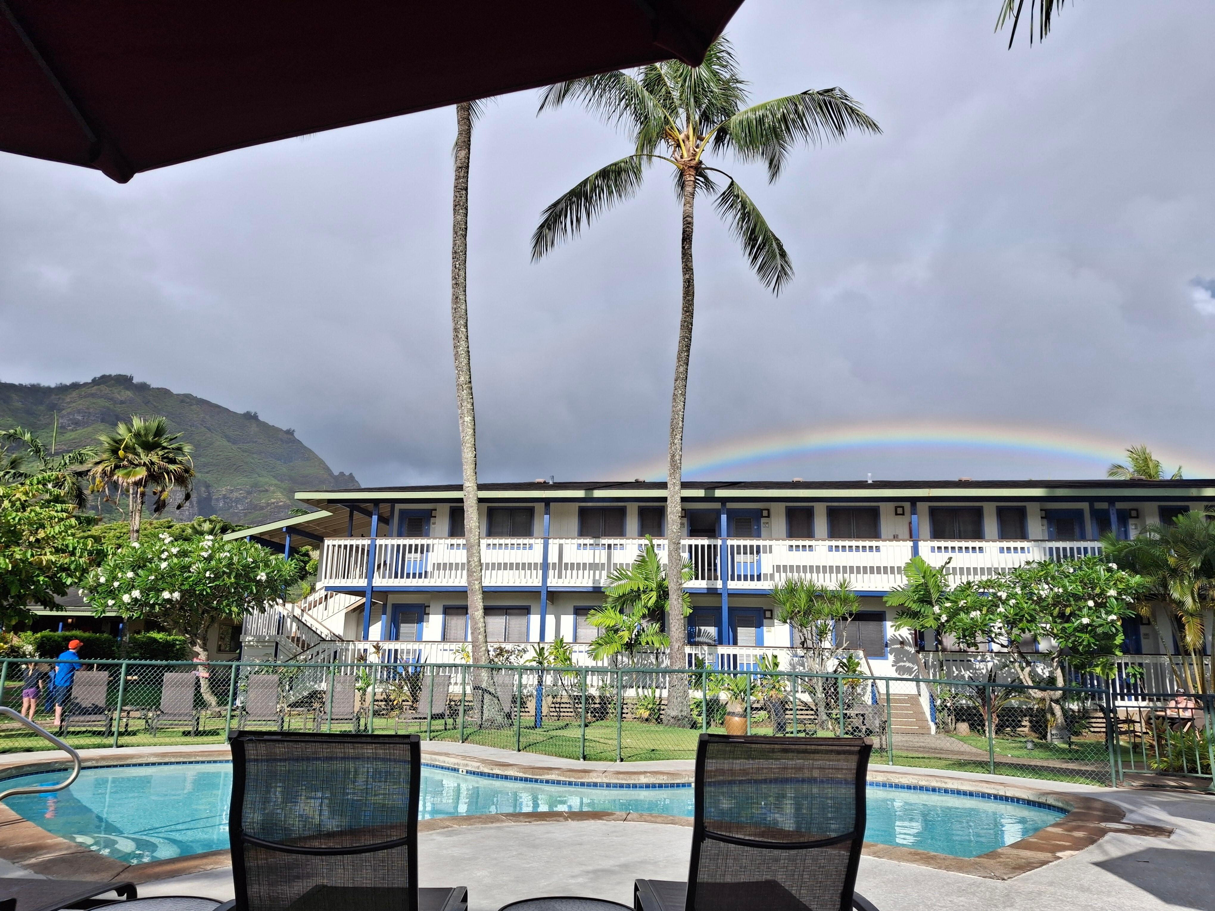 Pool area, and also breakfast area