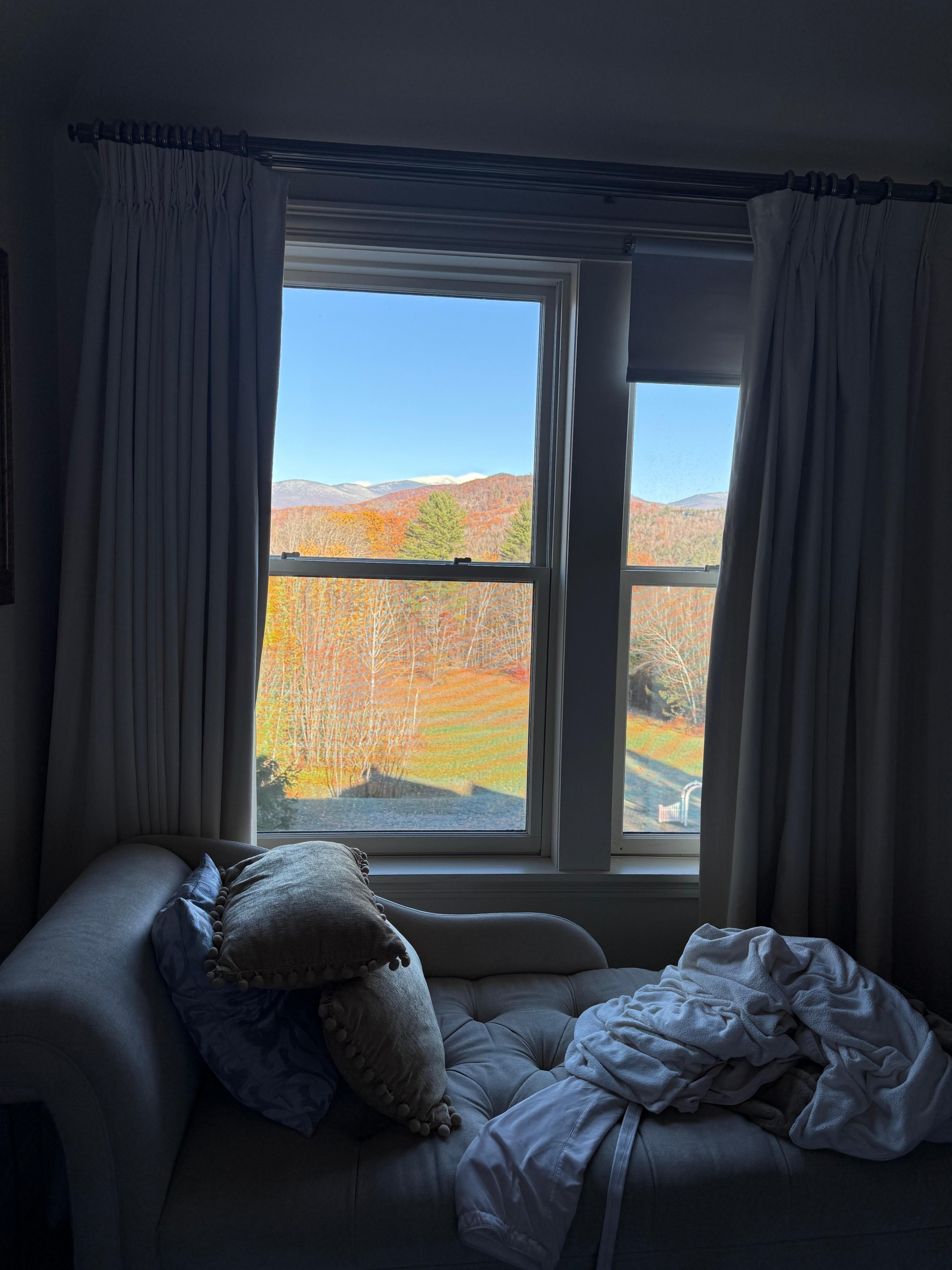 View from my bed.  Mount Washington already blanketed in snow