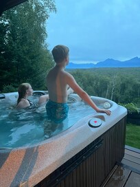 Kids enjoying the view from the hot tub
