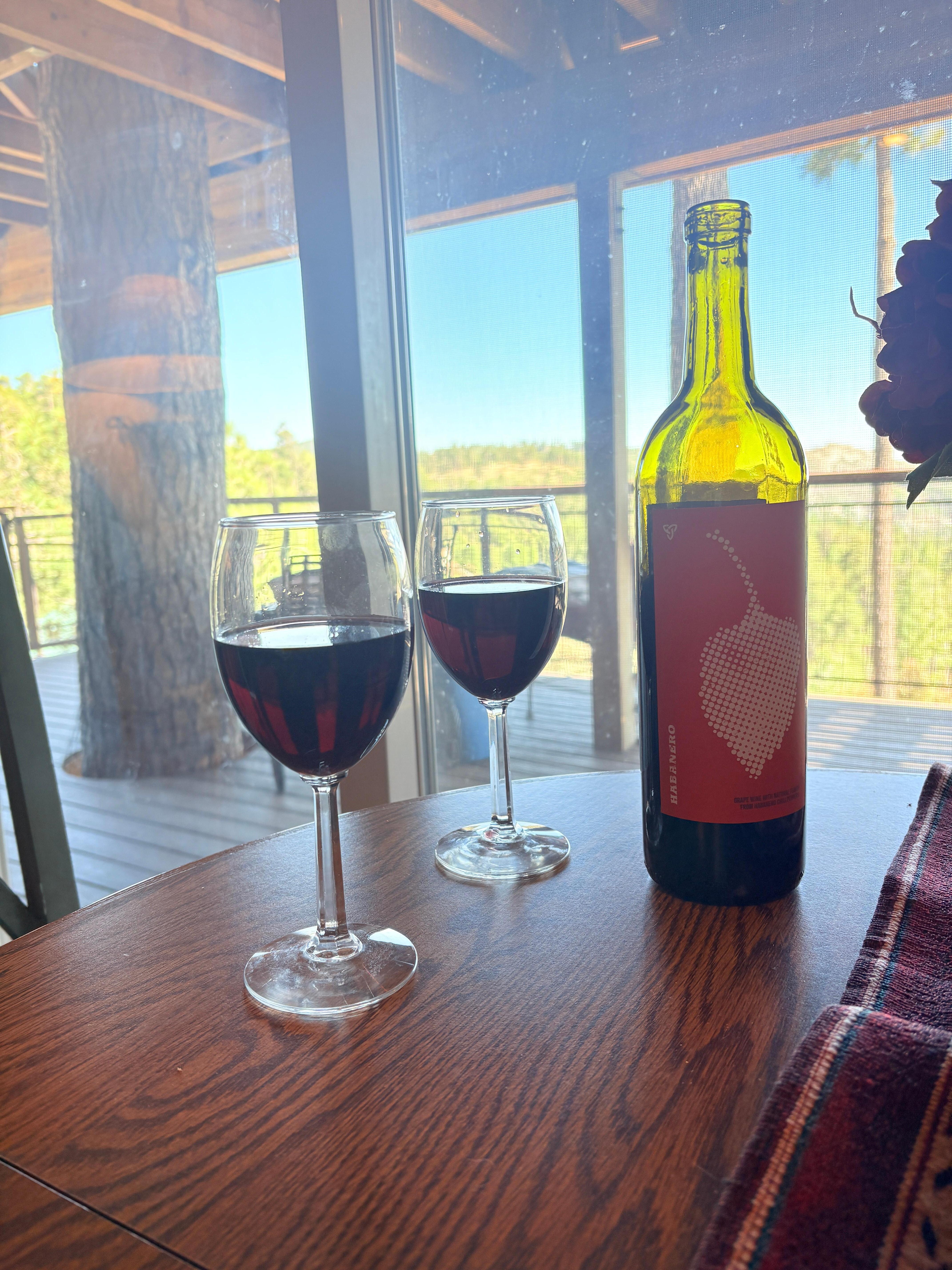 The general store in Summerhaven sells Arizona wines, such as this delicious and spicy habanero red wine from flying leap vineyards of Elgin.