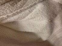 Dirty towel with a long hair stuck in it.