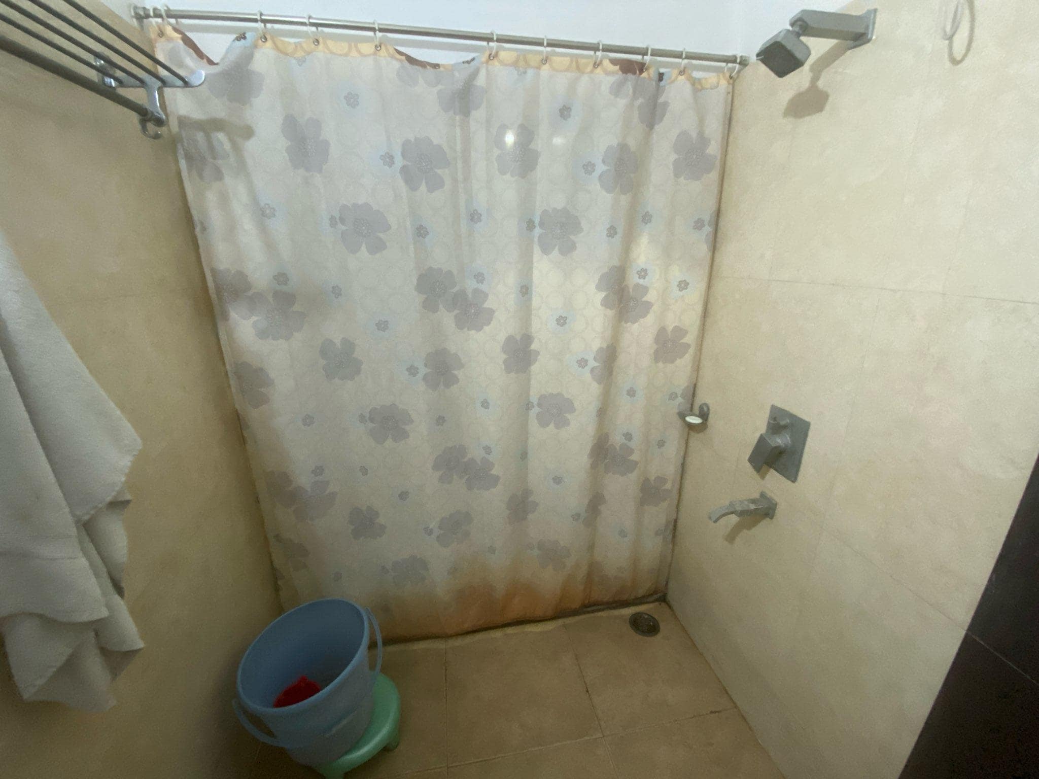Dirty shower and moldy curtain 