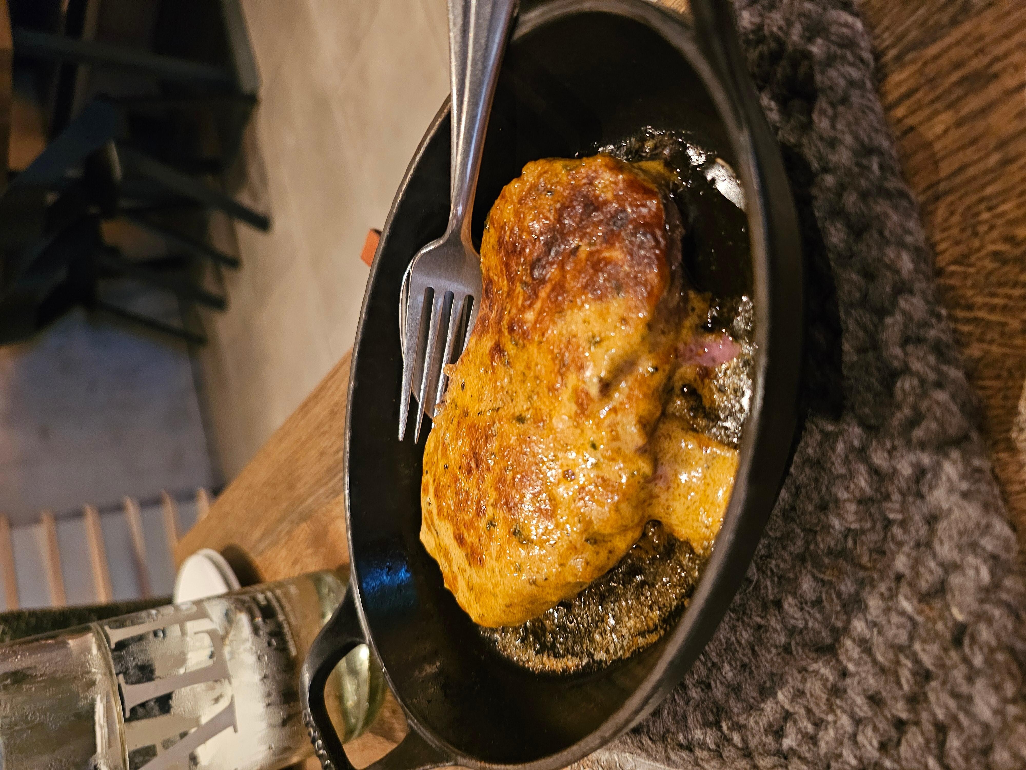 Au gratin steak was tender and delicious