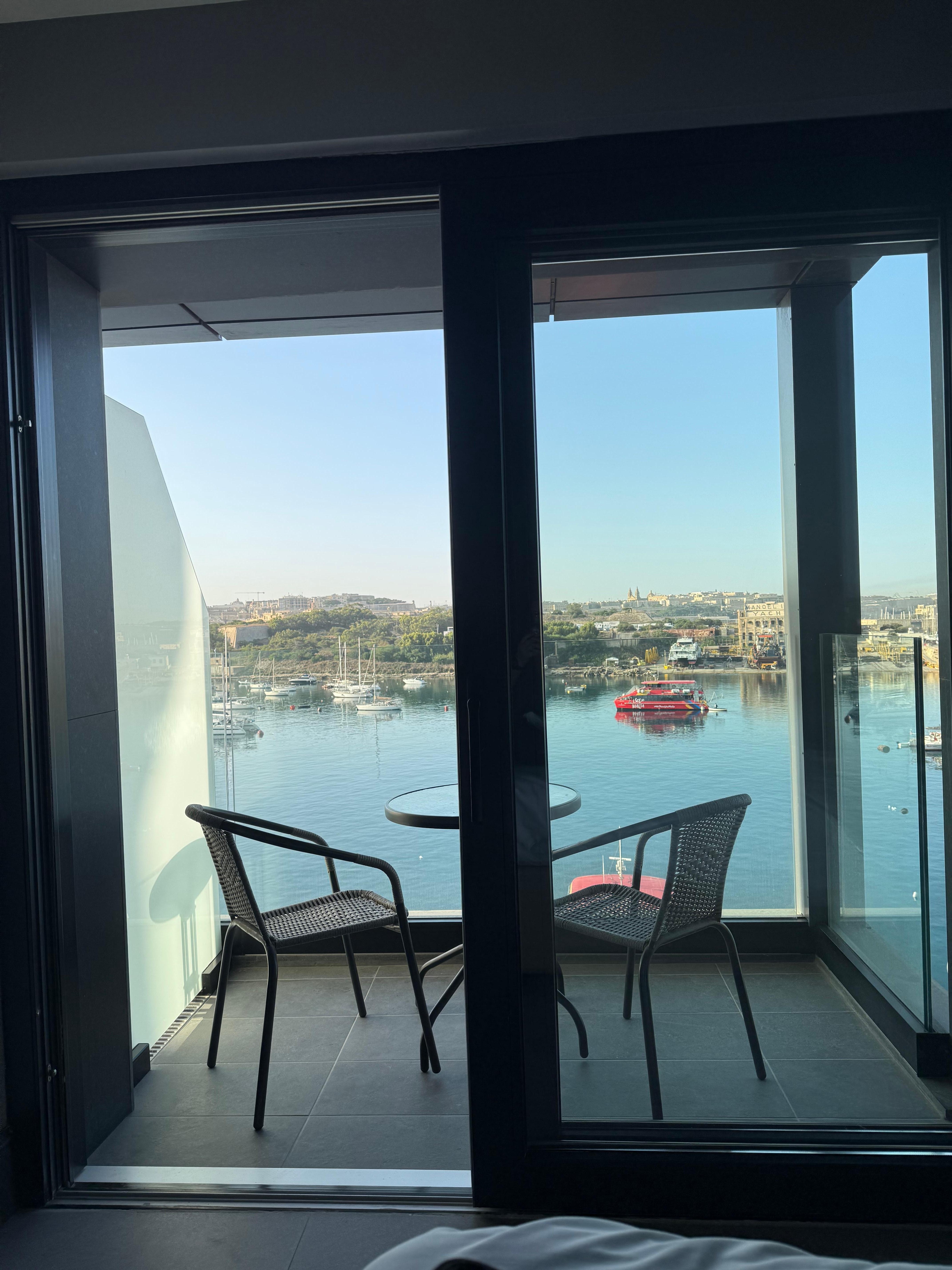 View from inside the room of the balcony