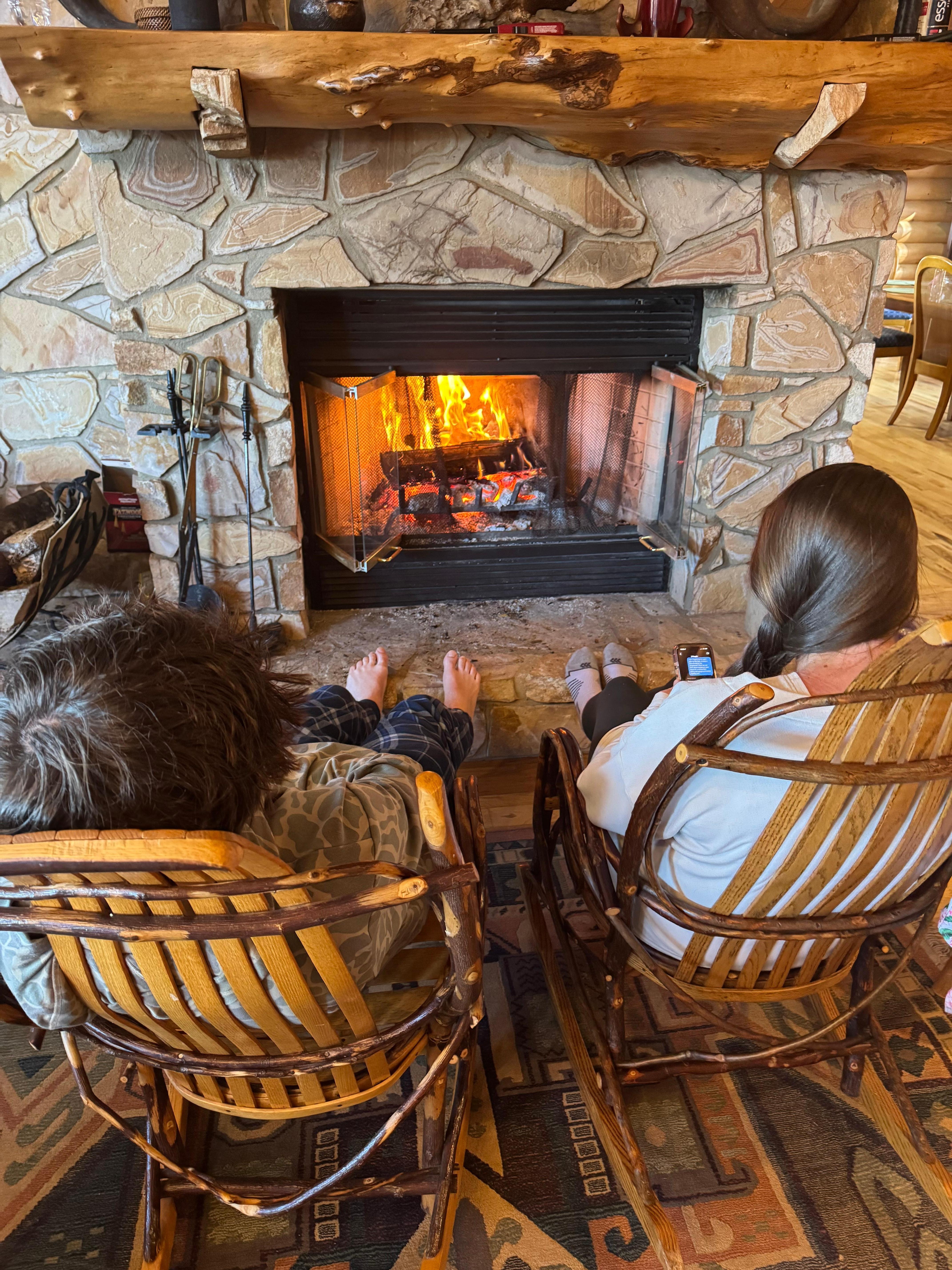 Cozy fire for my daughter and her nephew to catch up on life. 