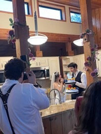 Cake cutting in the kitchen