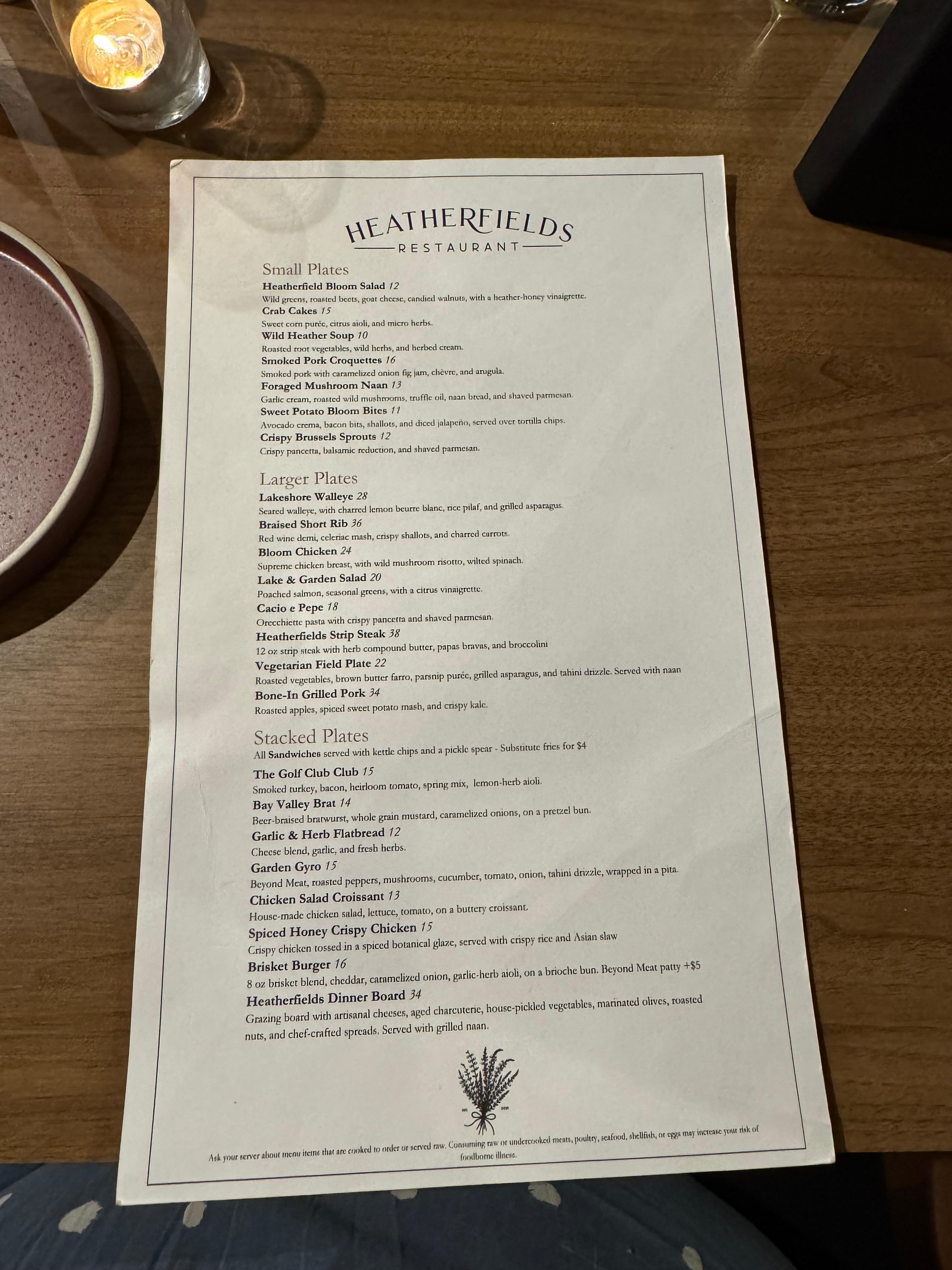 Menu at restaurant 