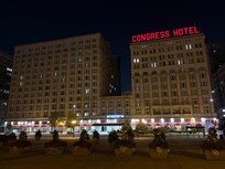 Congress Plaza Hotel at night