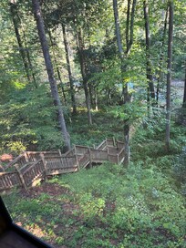 The stairs to the water and fire pit.