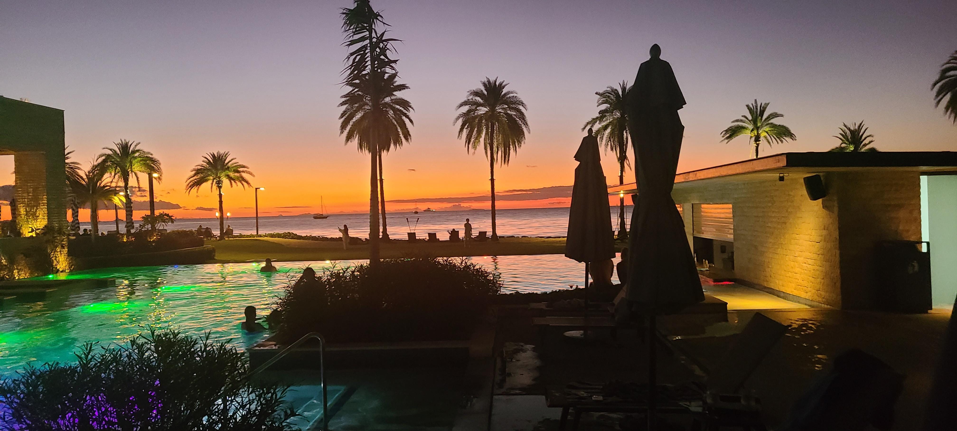 Sunset at night by the pool.