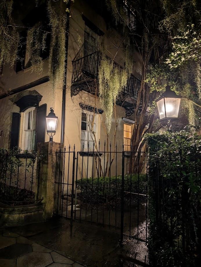 Entrance to courtyard at night