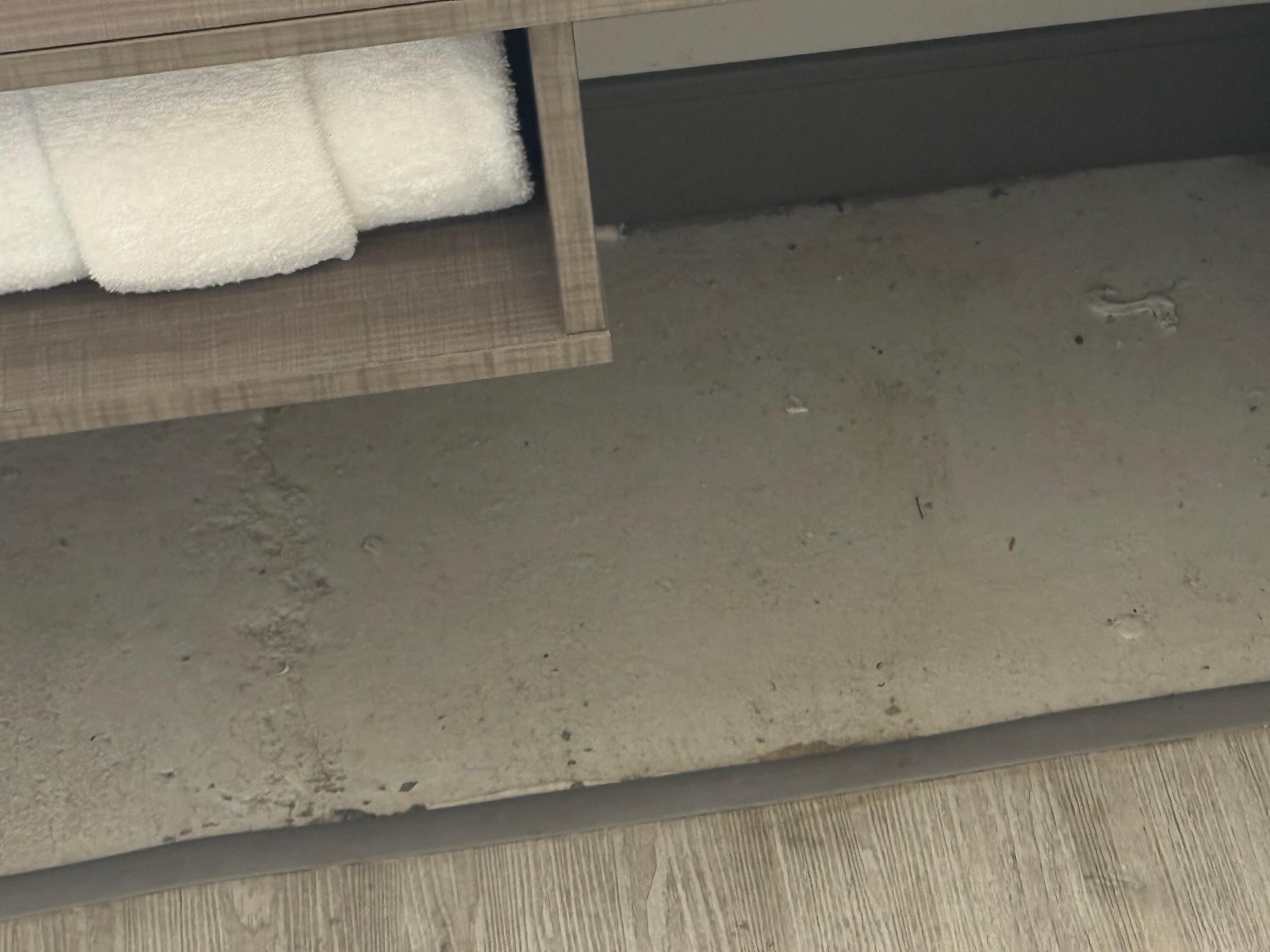 Unfinished floors, found my dog chewing on something under sink area.