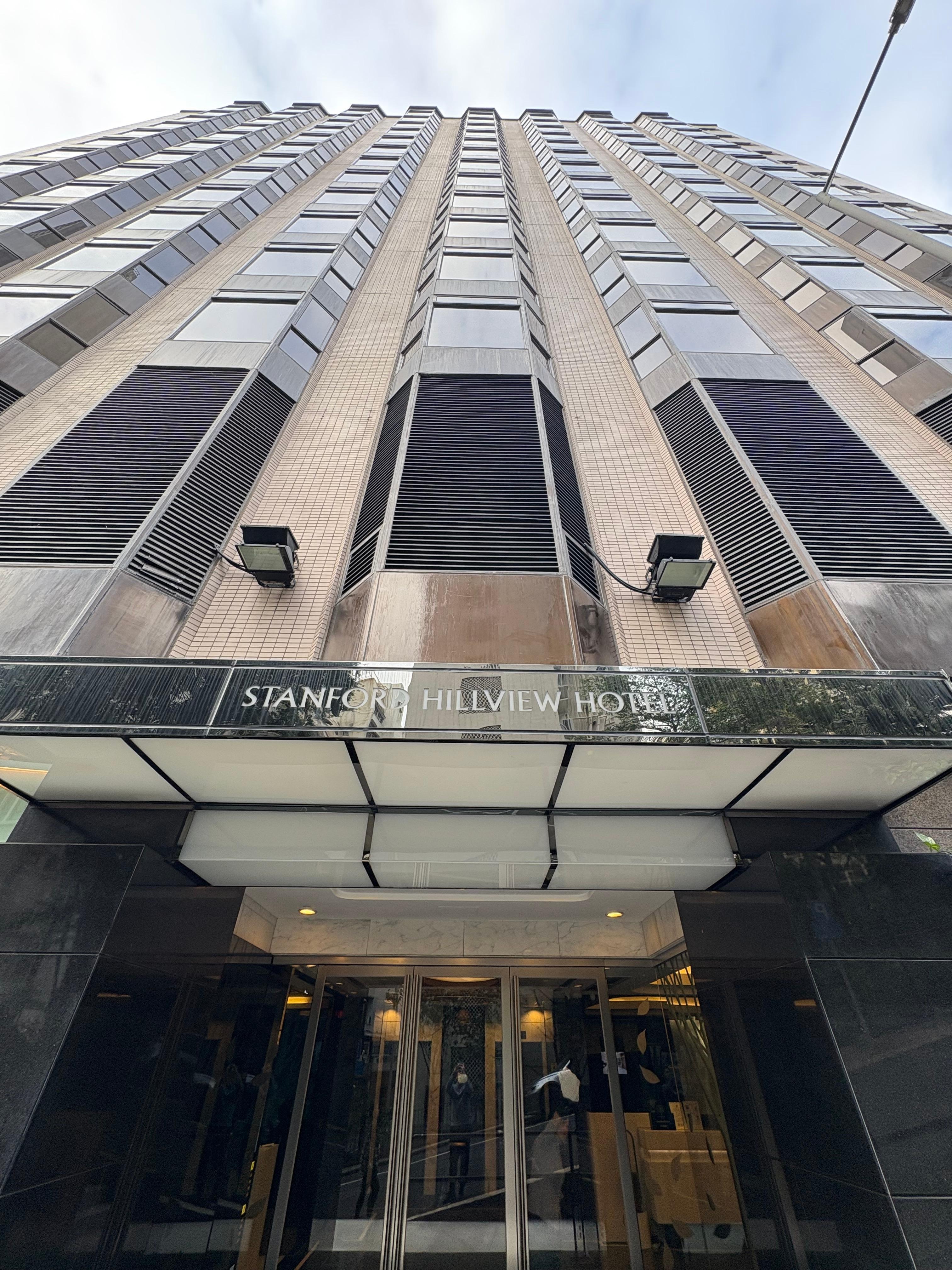 Front of hotel, also an elevator option from garage level to avoid half the steep climb. 