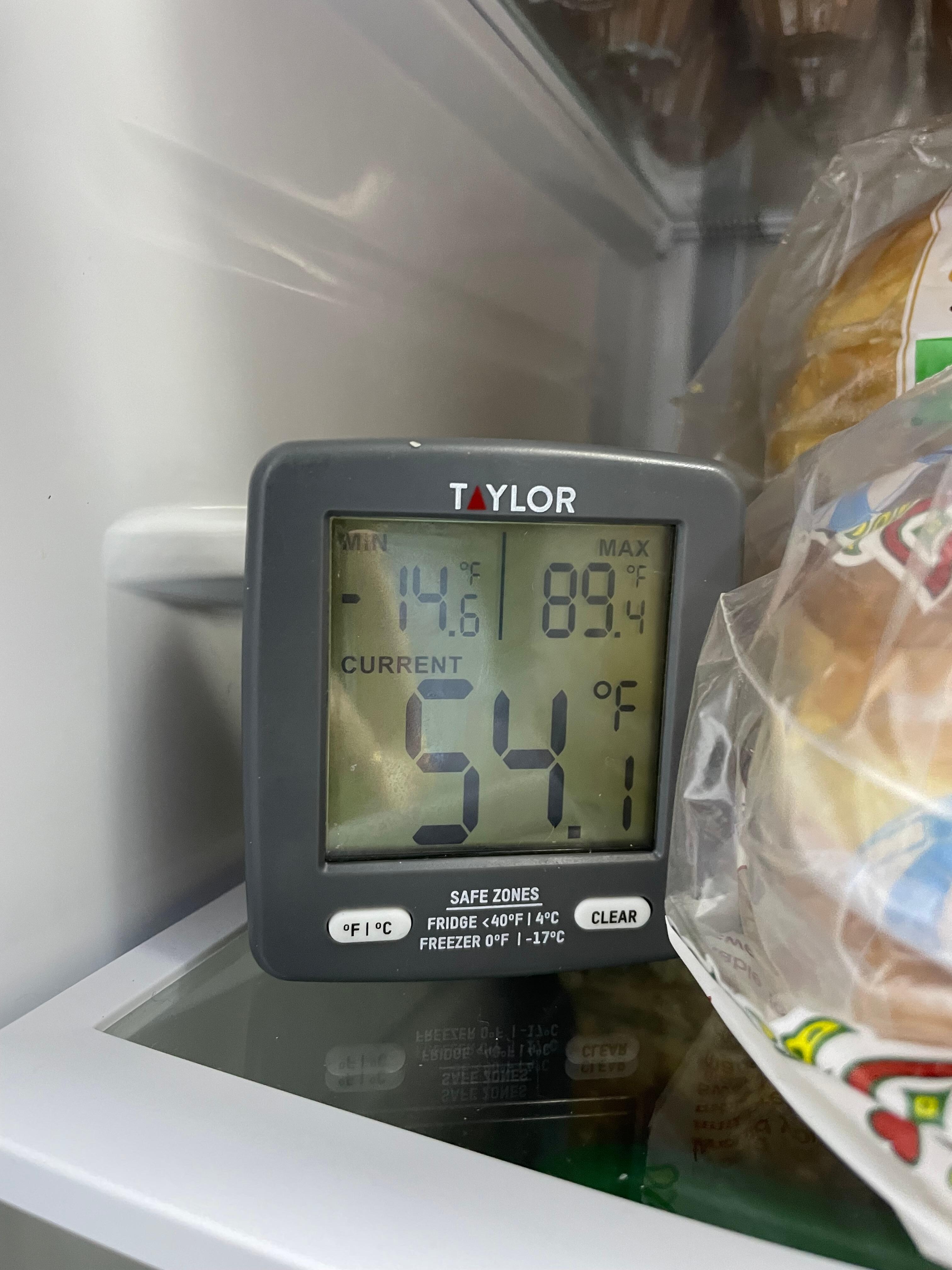 Fridge temp after we arrived. The thermometer was already there and never got below 40 degrees our whole stay. 