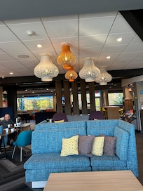 Eclectic lobby decor